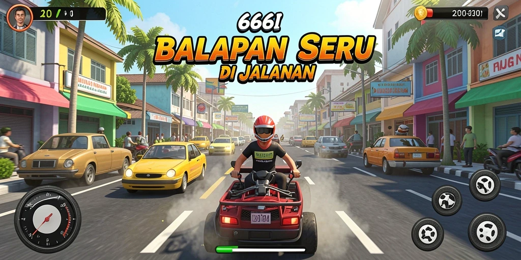 Gameplay balap intens di 666I dengan mobil yang melaju kencang.