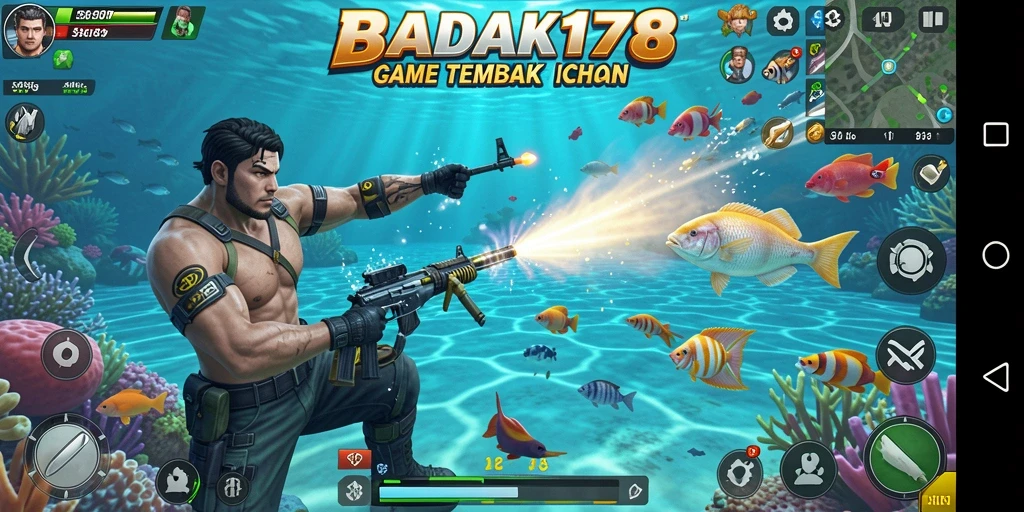 Tangkapan layar menunjukkan aksi seru dalam game Tembak Ikan BADAK178.