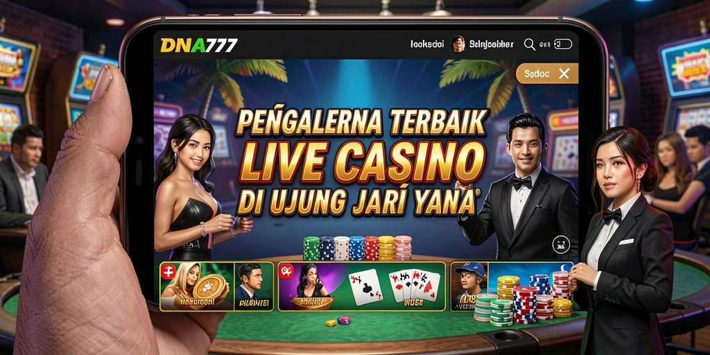 Screenshot gameplay Live Casino DNA777 dengan dealer dan pemain aktif.