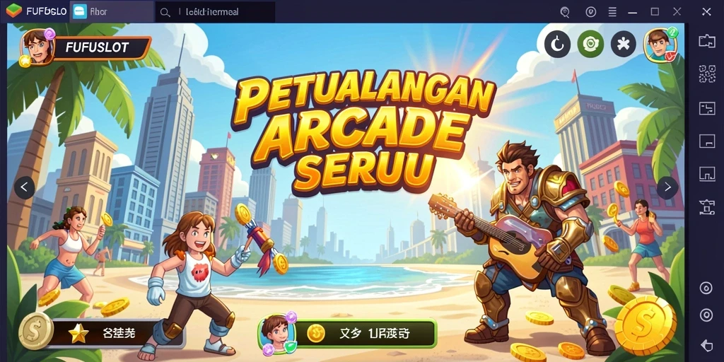 Screenshot gameplay FUFUSLOT menampilkan keseruan bertarung di level Arcade.