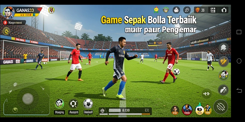 Screenshot gameplay GANAS33 dengan aksi sepak bola yang mendebarkan.