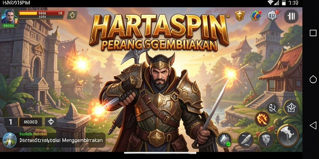 Screenshot gameplay HARTASPIN menunjukkan pertarungan strategis yang mendebarkan.