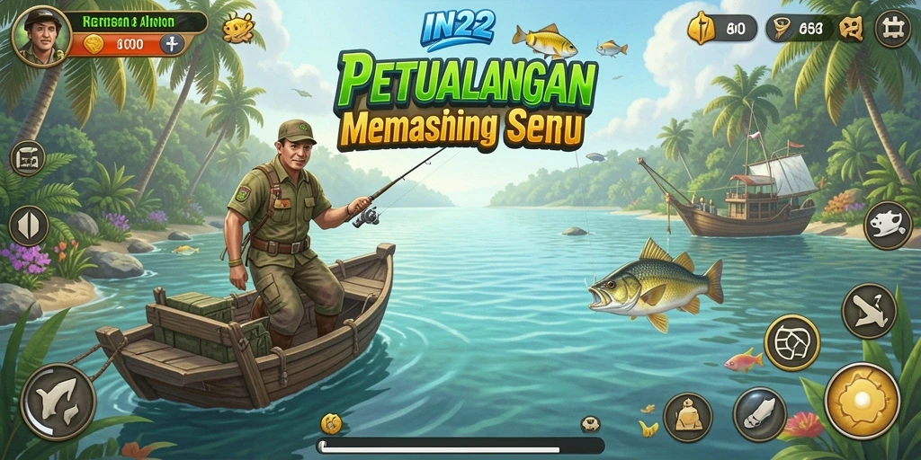 Gameplay seru IN22 dengan aksi memancing yang mendebarkan.