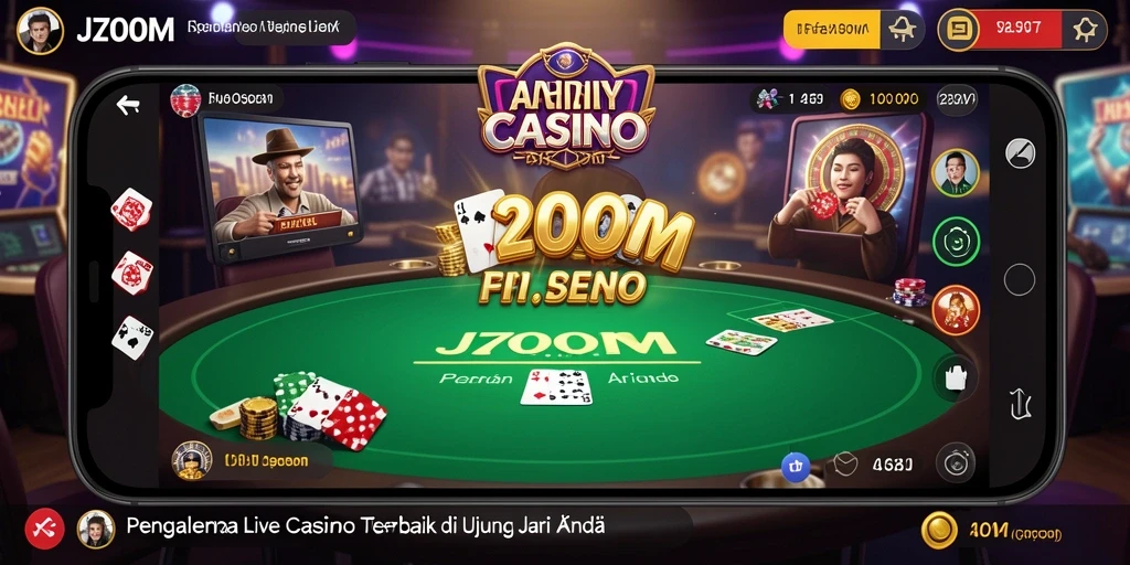 Gameplay seru J200M dengan dealer langsung dan suasana kasino nyata.