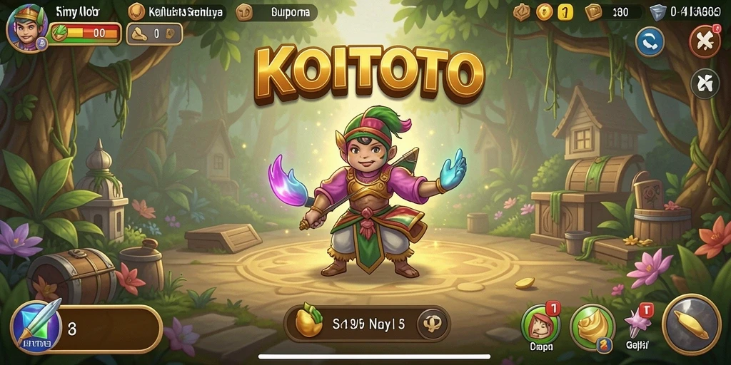 Screenshot gameplay KOITOTO menampilkan karakter yang membangun rumah dan interaksi sosial.