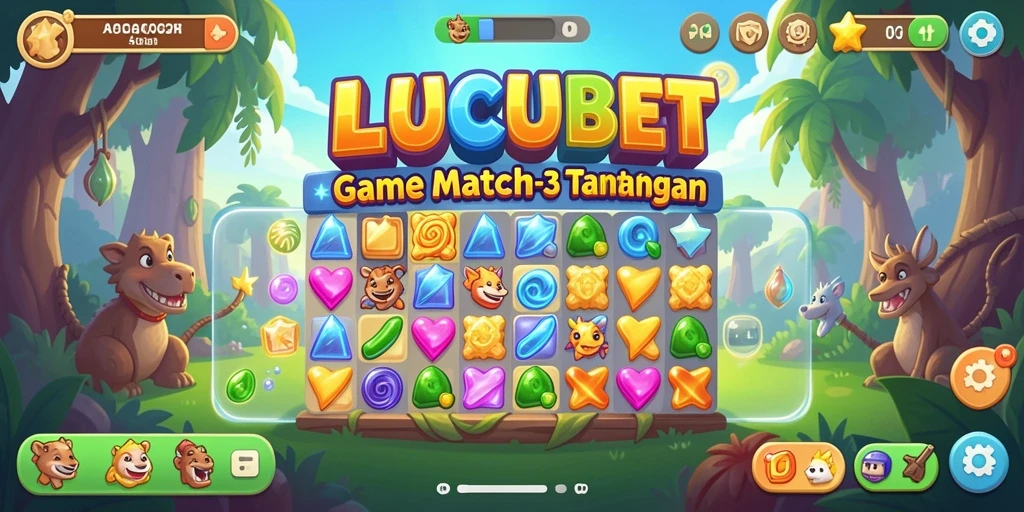 Screenshot LUCUBET menunjukkan kombinasi warna-warni di level Match-3.