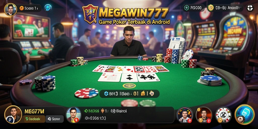 Screenshot gameplay MEGAWIN777 menampilkan suasana poker yang mendebarkan.