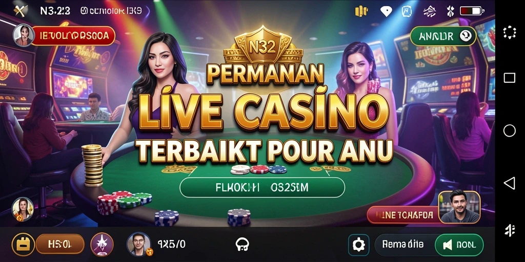 Screenshot N32 menampilkan dealer langsung dan suasana kasino yang mendebarkan.