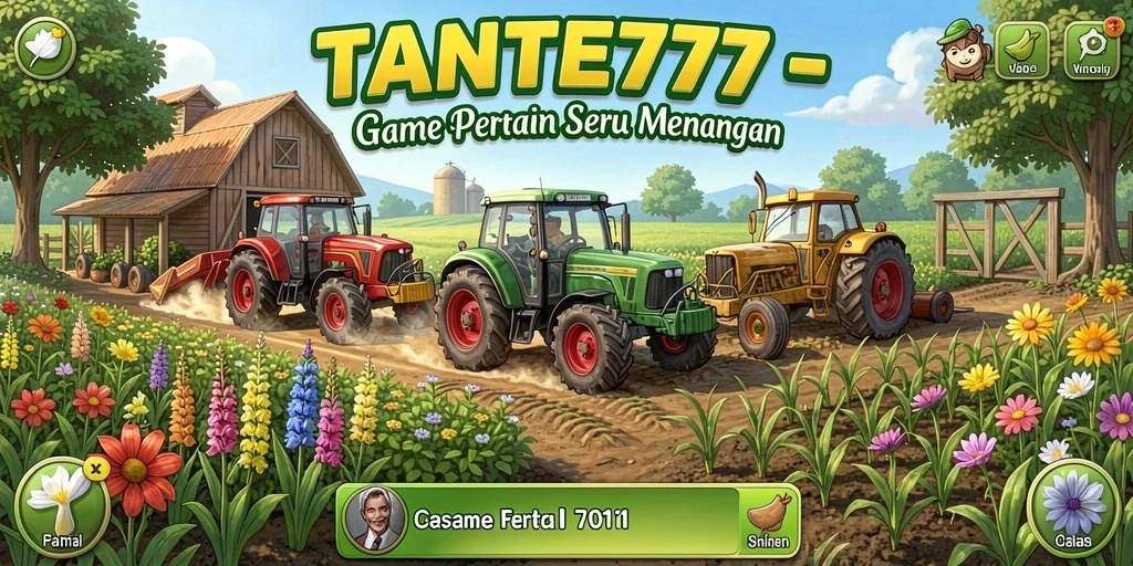 Screenshot gameplay TANTE777 menampilkan suasana pertanian yang cerah dan menarik.