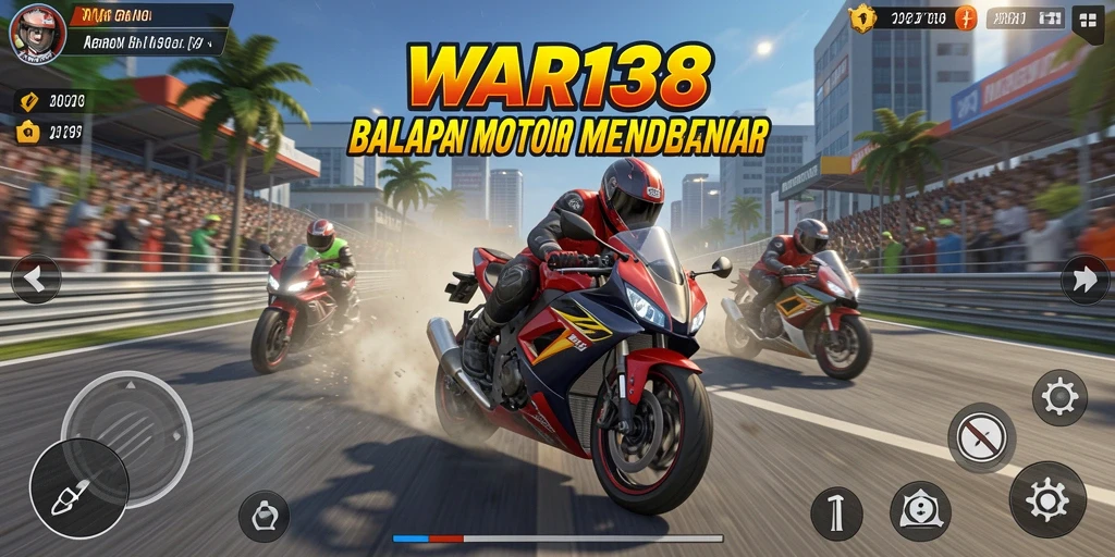 Screenshot gameplay balapan motor yang seru dan mendebarkan.