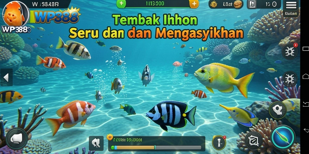 Screenshot gameplay WP888 dengan aksi tembak ikan yang seru.