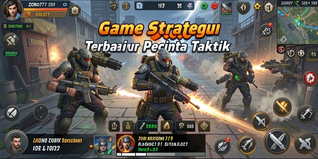 Tampilan gameplay ZORO77 dengan berbagai unit dan strategi.